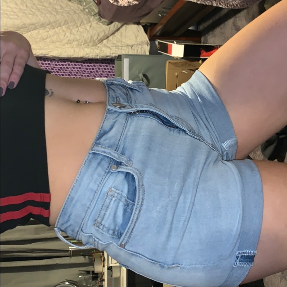 sunset high rise light blue jean shorts